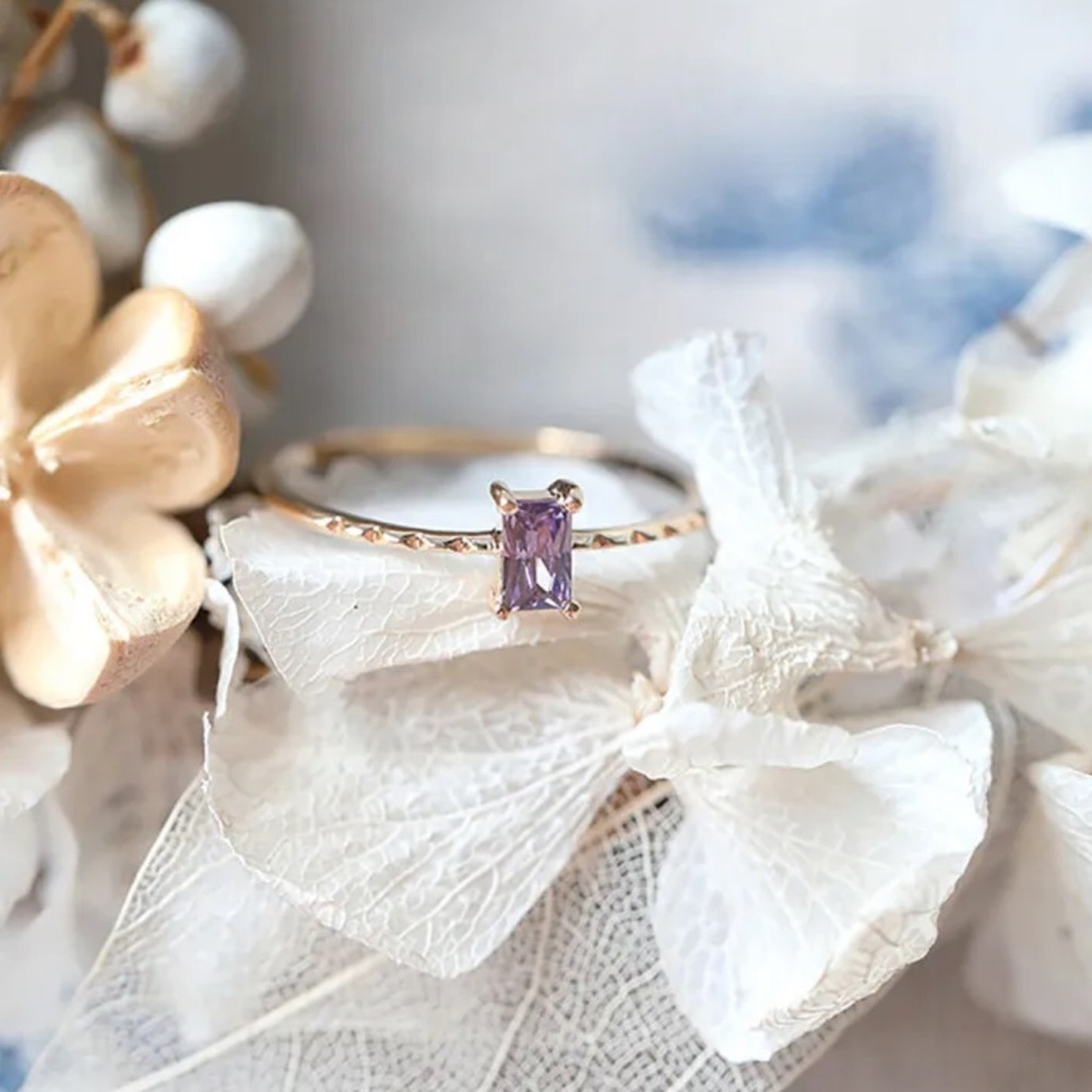 925 Silver Purple Amethyst Dainty Ring - Picture 4 of 7